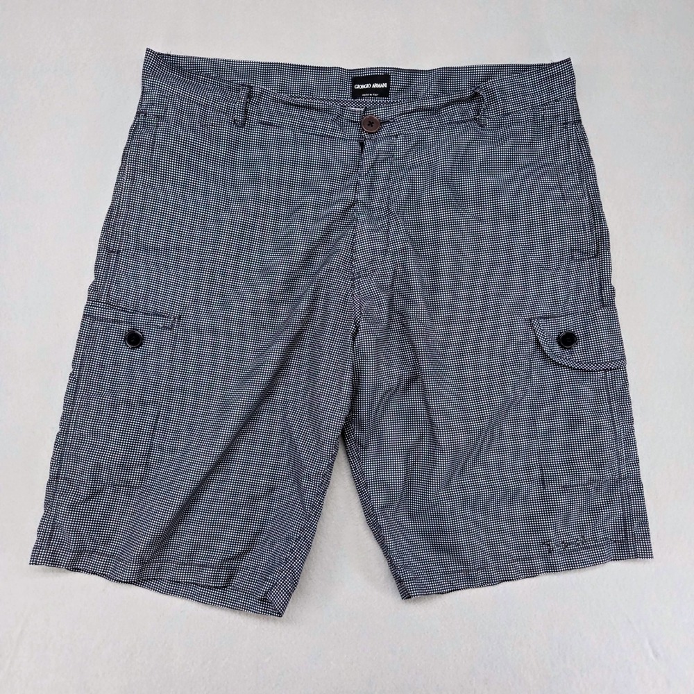 Giorgio Armani Men L Black White Polka Dot Geometric Cargo Utility Shorts Y2K